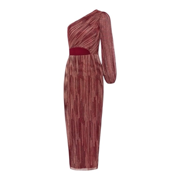 Saylor Laia Midi Dress Cutout One Sleeve in Burgundy Metallic Size Medium - Picture 6 of 11